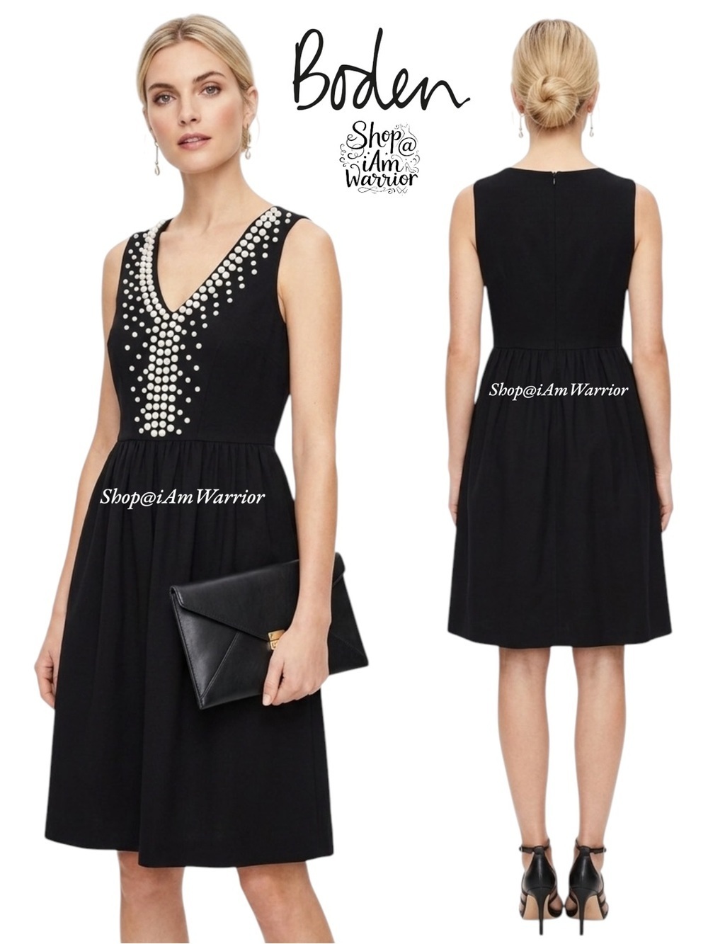 Boden black & cream beaded fit & flare mini dress *shop@iamwarrior